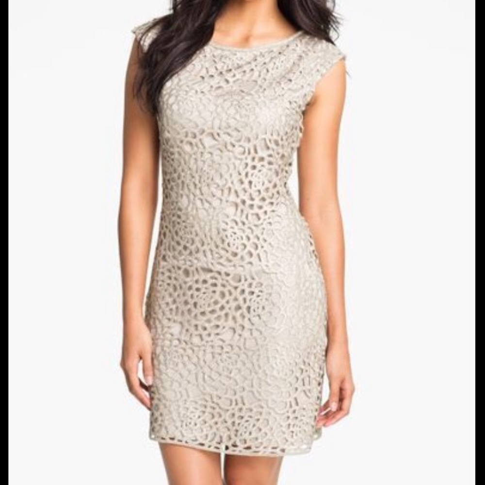 Eliza J l Beaded Neck Crocheted Sheath Dress
